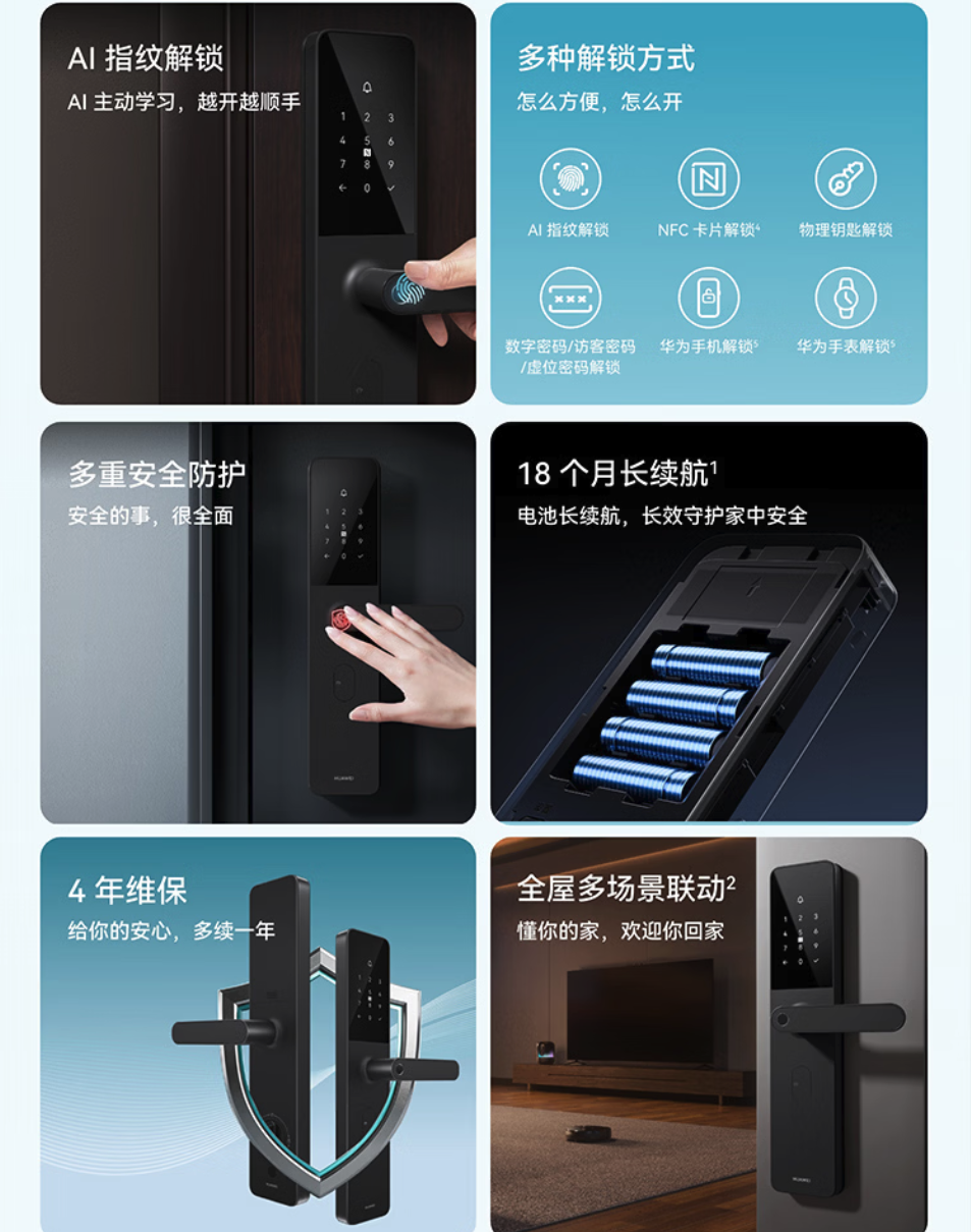 华为智能门锁M2悄悄开售 国补价679.15元,AI指纹解锁+4年维保